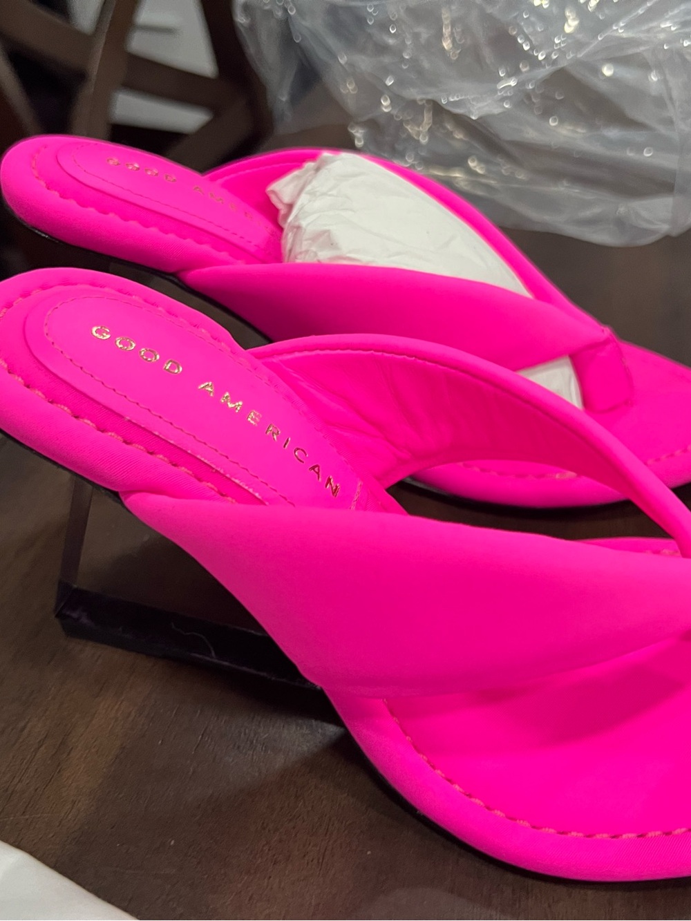 Good American Hot Pink Thong Heels